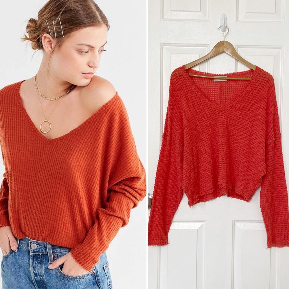 Urban Outfitters Cozy Thermal Knit Slouchy Orange Top L